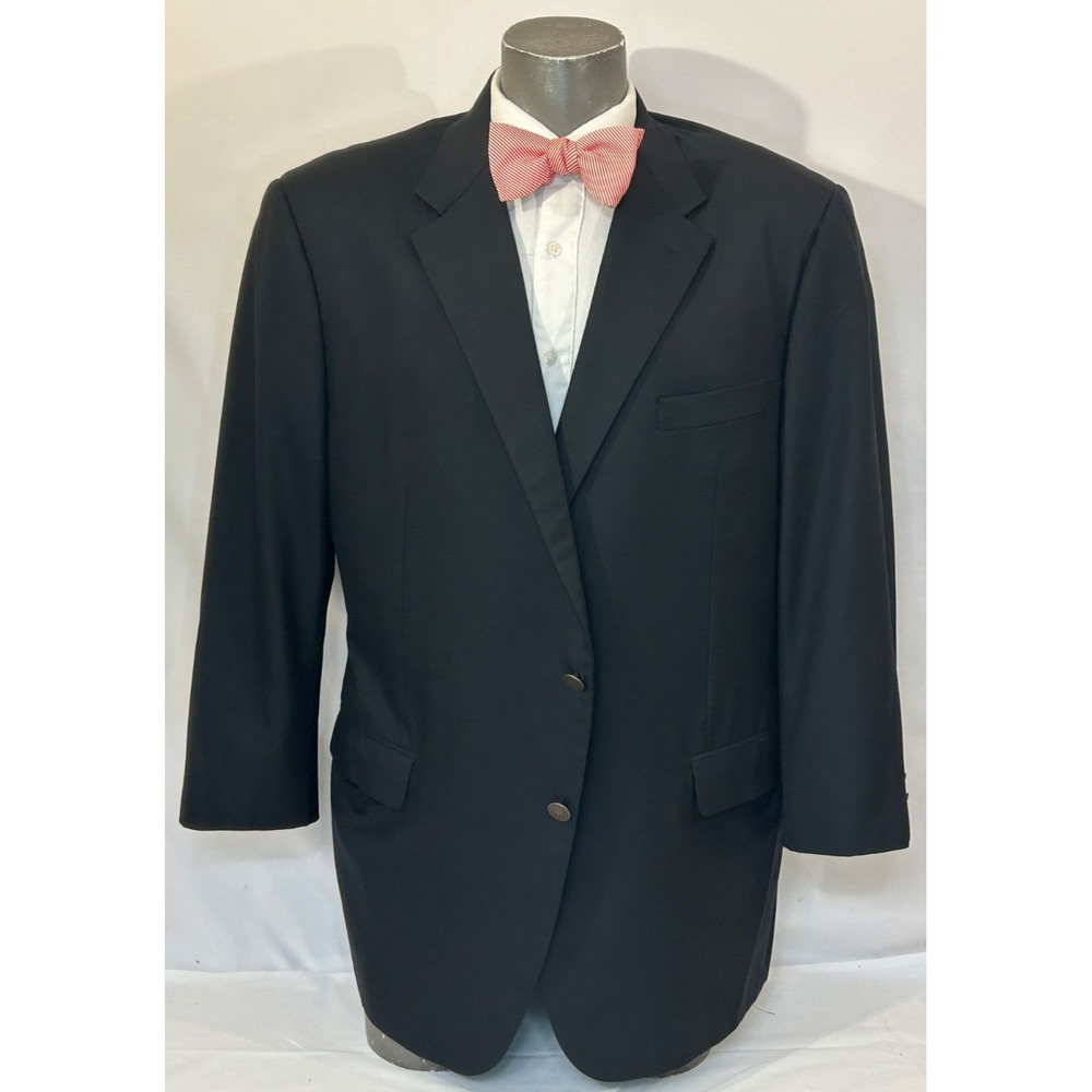 Hickey Freeman Astar 100% Wool Monogram Button Black Blazer Size 48R